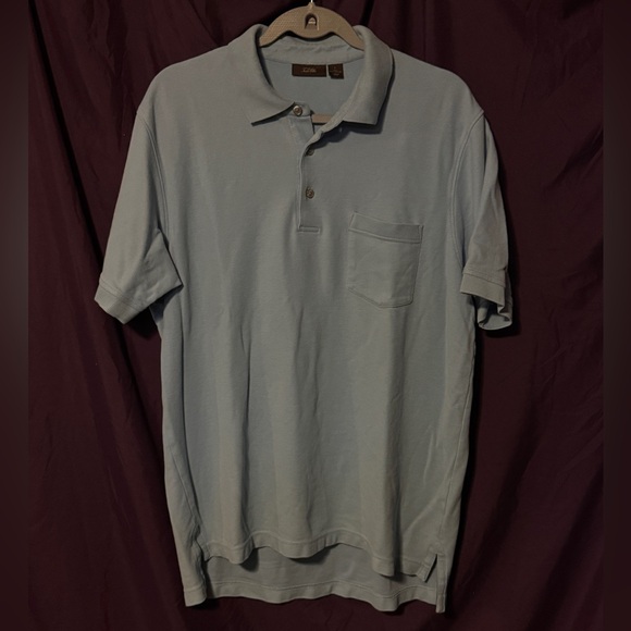 Tasso Elba Polo shirt sz L 3 button pocket light blue - Picture 2 of 5